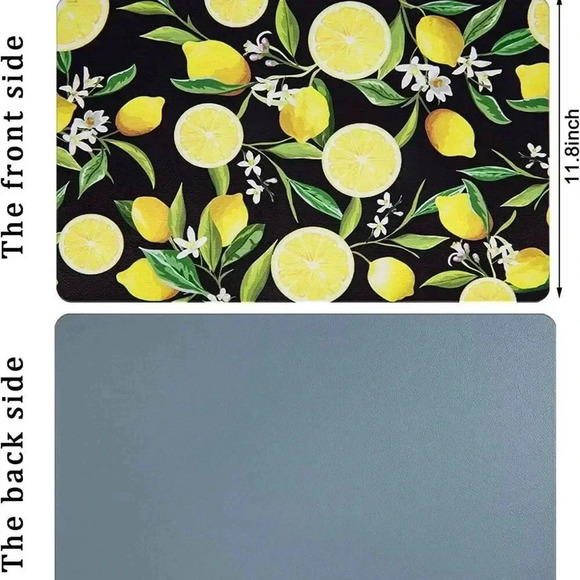 Lemon Placemats Set of 4 Farmhouse‎ Mats Faux Leather Wipeable Waterproof - Picture 3 of 3
